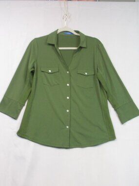 J. McLaughlin Brynn Lyford Jersey Shirt Green 3/4 Sleeves Women’s Sz Large $168